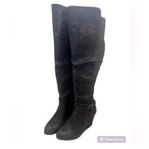 Lane Bryant black over the knee wide calf 3 inch heeled boots size 7